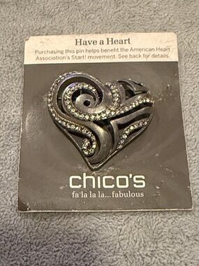 Chico’s Have A Heart silver tone brooch